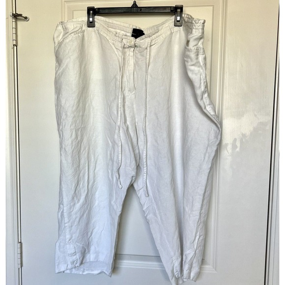 Lane Bryant Plus Size 28 Capri Cropped Pants Flax Linen Blend Solid White - Picture 1 of 14
